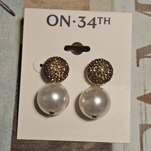 On 34th Gold Tone Pearl Ball Earrings